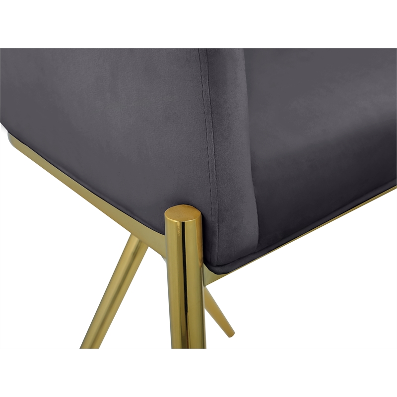 Home Square Gray Velvet Counter Stool with Gold Metal Legs - Set of 2