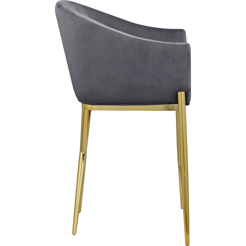 Home Square Gray Velvet Counter Stool with Gold Metal Legs - Set of 2