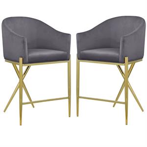 home square xavier velvet counter stool with gold metal legs - set of 2