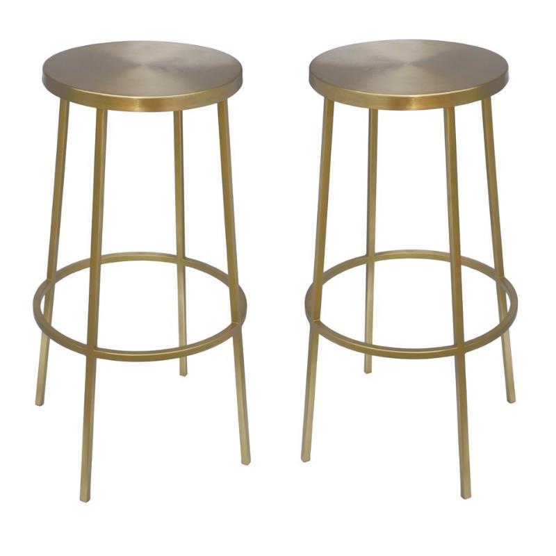 Home Square Brushed Gold Iron Barstool - Set of 2