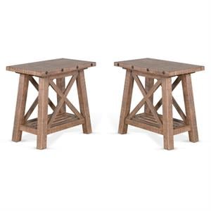 Home Square 16&quot Farmhouse Wood Chair Side Table in Light Brown - Set of 2