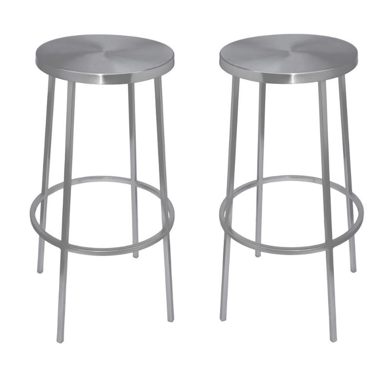 Home Square Brushed Silver Iron Barstool - Set of 2