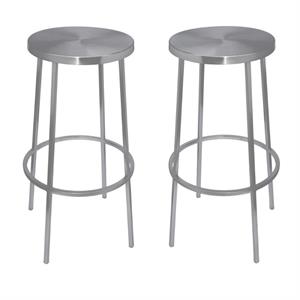 Home Square Brushed Silver Iron Barstool - Set of 2
