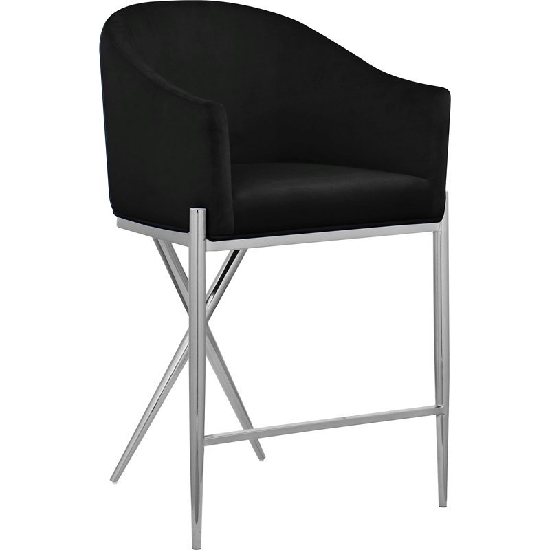 Home Square Black Velvet Counter Stool with Chrome Metal Legs - Set of 2
