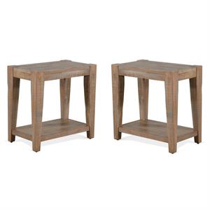 Home Square 25&quot Modern Mindi Wood Chair Side Table in Weathered Brown - Set of 2