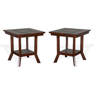Home Square Santa Fe 25&quot Mahogany Wood End Table in Dark Chocolate - Set of 2