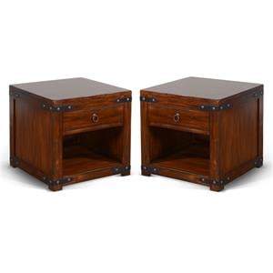 Home Square Santa Fe 24&quot Traditional Wood End Table in Dark Chocolate - Set of 2