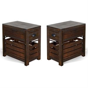 Home Square 15&quot Mahogany Wood Chair Side Table in Tobacco Leaf - Set of 2