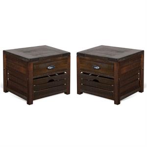 Home Square Homestead 24&quot Mahogany Wood End Table in Tobacco Leaf - Set of 2