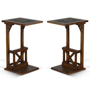 Home Square 12.5&quot Traditional Wood Sofa Mate Table in Dark Brown - Set of 2