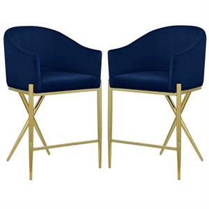 Home Square Navy Velvet Counter Stool with Gold Metal Legs - Set of 2