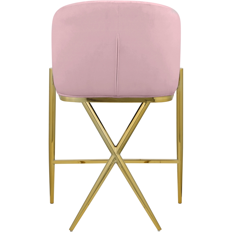 Home Square Pink Velvet Counter Stool with Gold Metal Legs - Set of 2