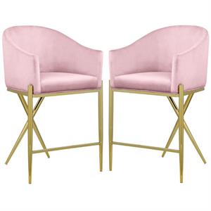 Home Square Pink Velvet Counter Stool with Gold Metal Legs - Set of 2
