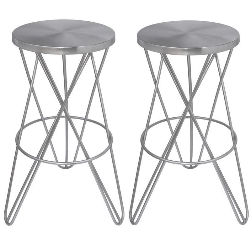 Home Square Furniture Brushed Silver Iron Barstool - Set of 2