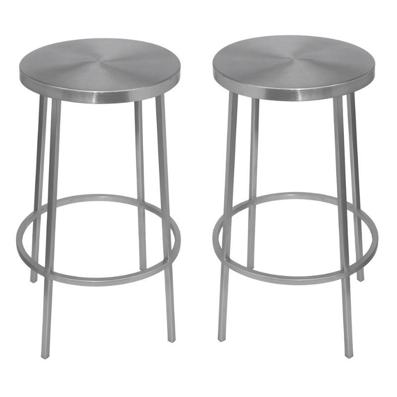 Home Square Brushed Silver Iron Counter Stool - Set of 2