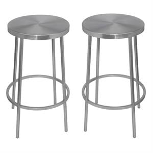 Home Square Brushed Silver Iron Counter Stool - Set of 2