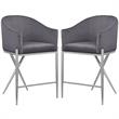 Home Square Gray Velvet Counter Stool with Chrome Metal Legs - Set of 2