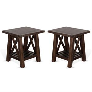 Home Square 24&quot Farmhouse Mahogany Wood End Table in Dark Brown - Set of 2