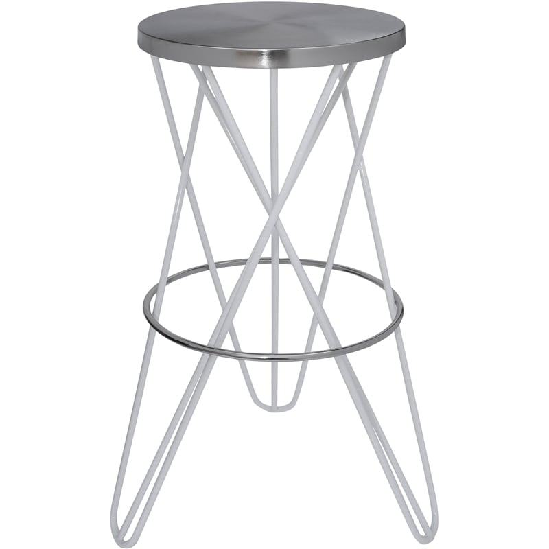Home Square Brushed Silver Iron / White Powder Coated Barstool - Set of 2
