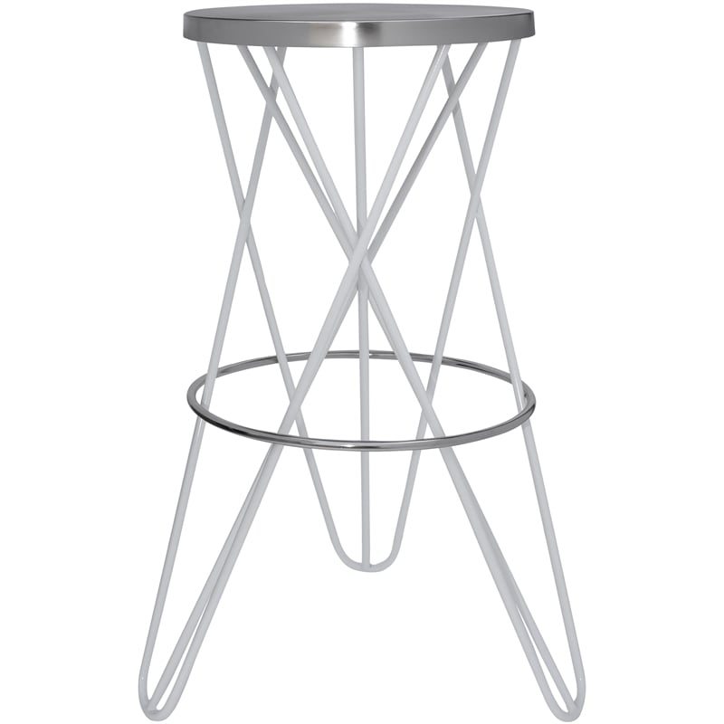 Home Square Brushed Silver Iron / White Powder Coated Barstool - Set of 2