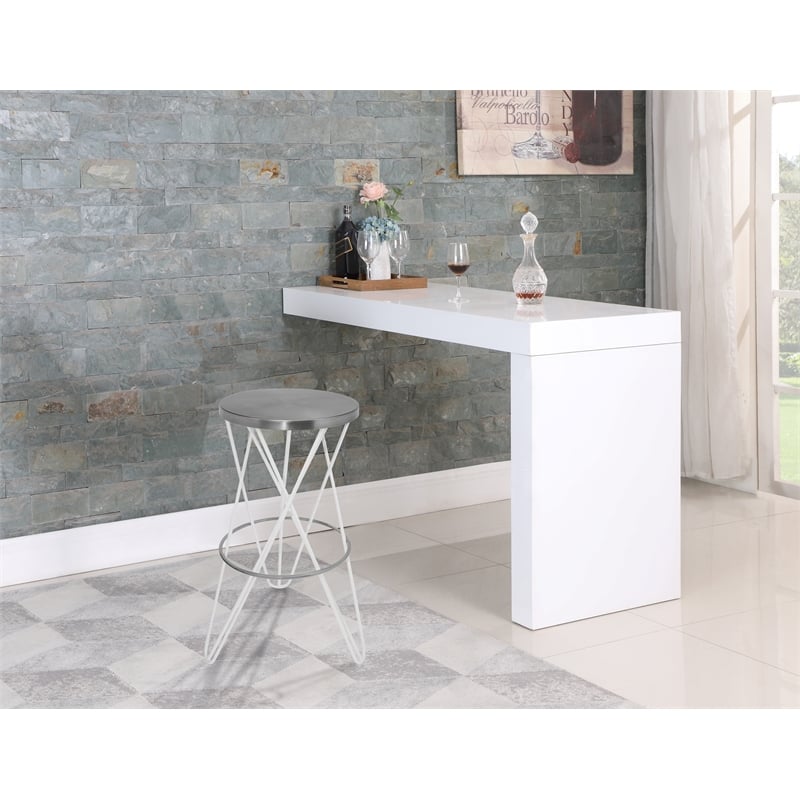 Home Square Brushed Silver Iron / White Powder Coated Barstool - Set of 2