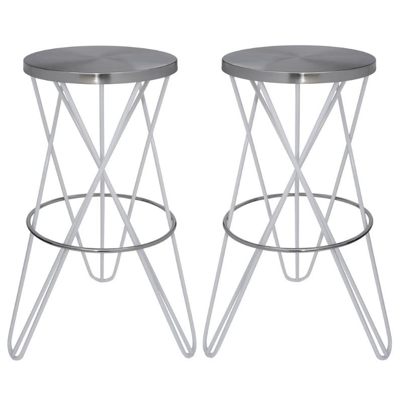 Home Square Brushed Silver Iron / White Powder Coated Barstool - Set of 2