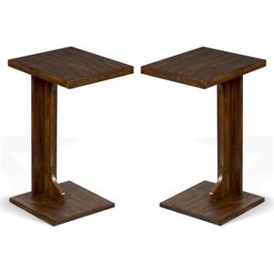 Home Square 12.5&quot Transitional Wood Sofa Mate Table in Medium Brown - Set of 2
