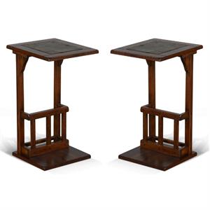 Home Square 12.5&quot Traditional Wood Sofa Mate Table in Dark Chocolate - Set of 2