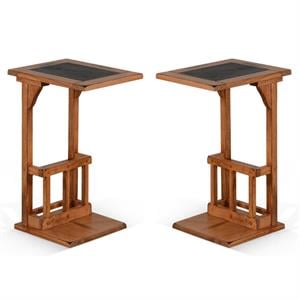 Home Square 12.5&quot Traditional Wood Sofa Mate Table in Rustic Oak - Set of 2