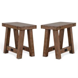 Home Square 16&quot Mahogany Wood Chair Side Table in Taupe Brown - Set of 2