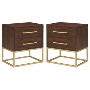 Home Square Night Stand in Dark Cherry Finish - Set of 2