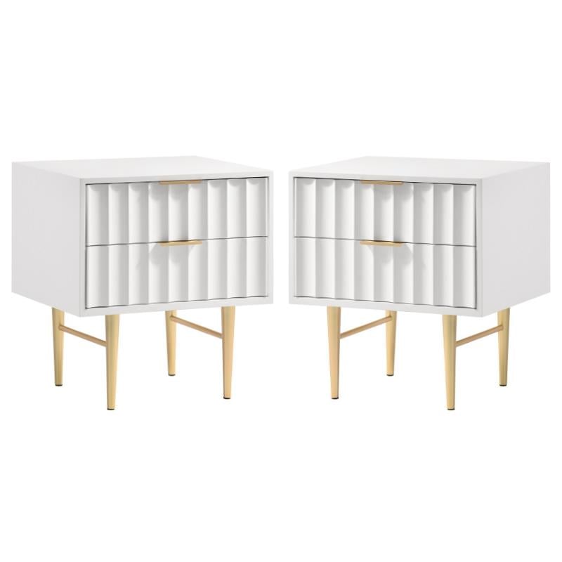 Home Square Modernist Nightstand in White Medium Gloss Finish - Set of 2