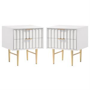 Home Square Modernist Nightstand in White Medium Gloss Finish - Set of 2