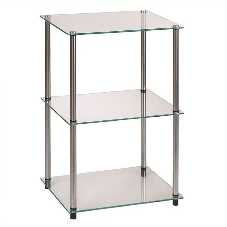 Home Square Classic Clear Glass 3 Tier Lamp Table - Set of 2