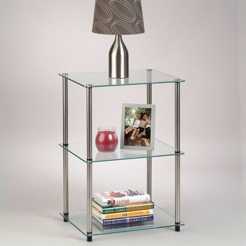 Home Square Classic Clear Glass 3 Tier Lamp Table - Set of 2