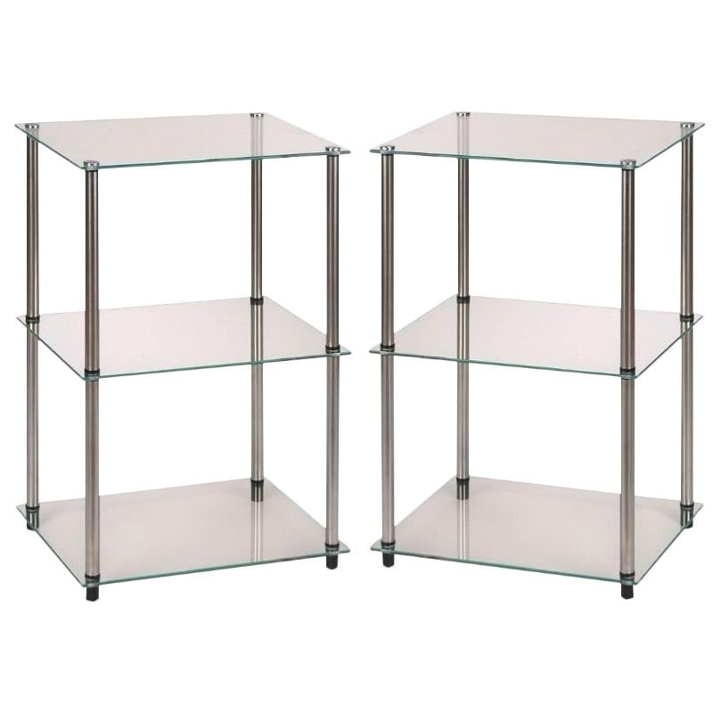 Home Square Classic Clear Glass 3 Tier Lamp Table - Set of 2
