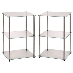 Home Square Classic Clear Glass 3 Tier Lamp Table - Set of 2