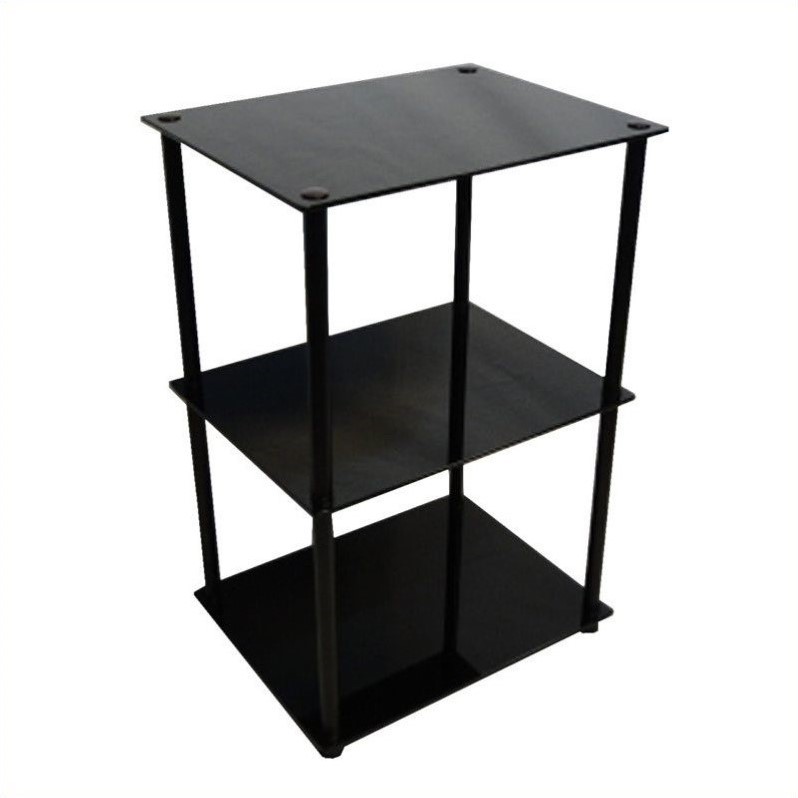 Home Square Classic Glass 3 Tier Lamp Table in Black - Set of 2
