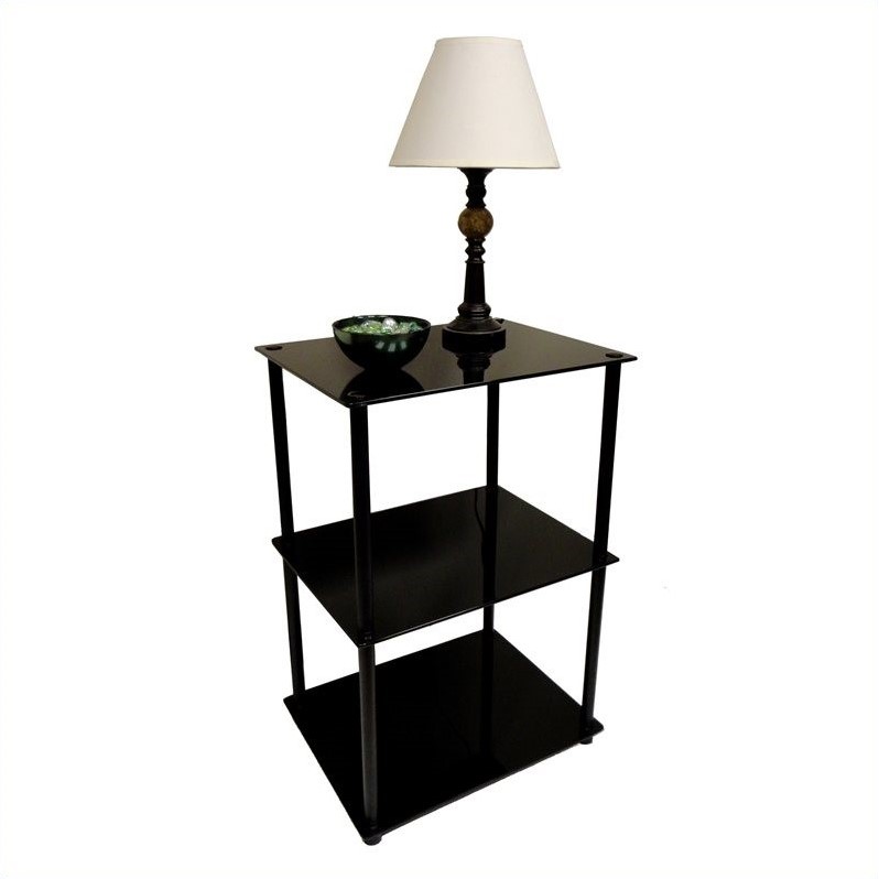 Home Square Classic Glass 3 Tier Lamp Table in Black - Set of 2