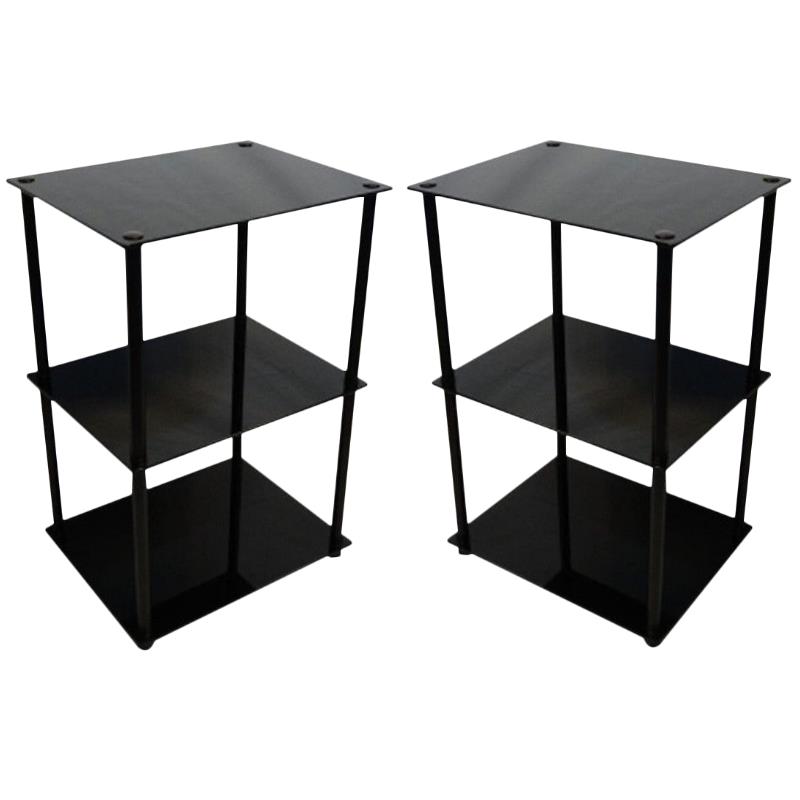Home Square Classic Glass 3 Tier Lamp Table in Black - Set of 2