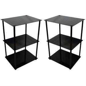 home square classic glass 3 tier lamp table in black - set of 2