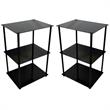 Home Square Classic Glass 3 Tier Lamp Table in Black - Set of 2