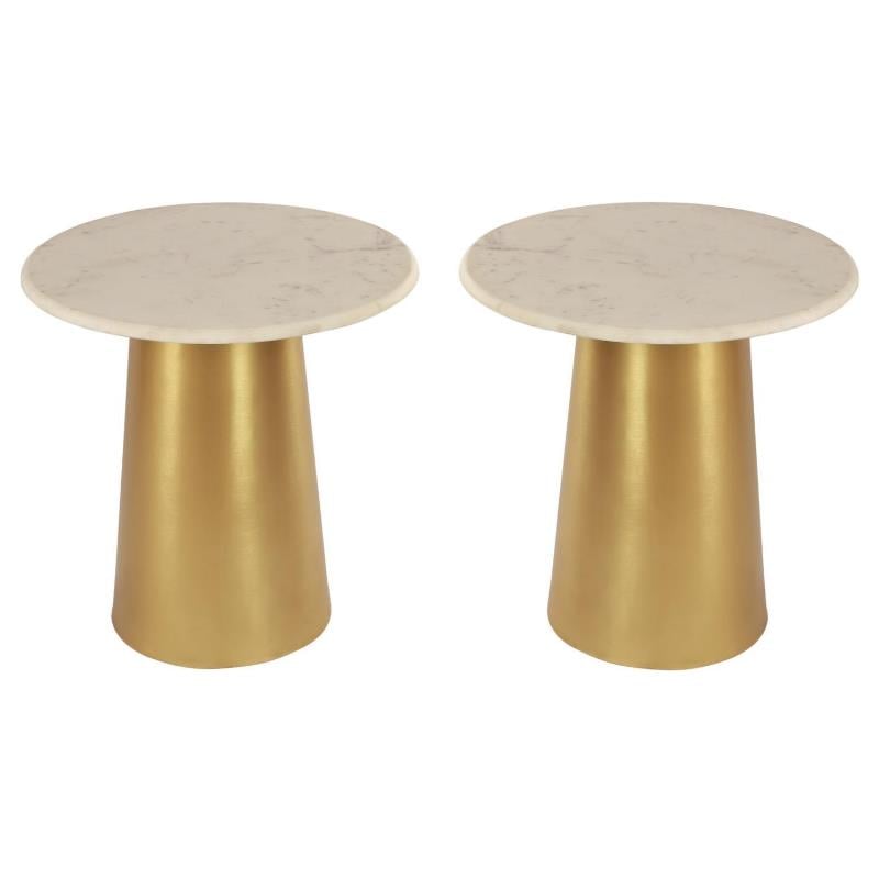 Home Square Contemporary Marble End Table in Gold - Set of 2