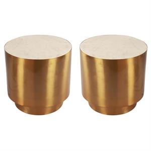 Home Square Contemporary Marble End Table in Gold - Set of 2