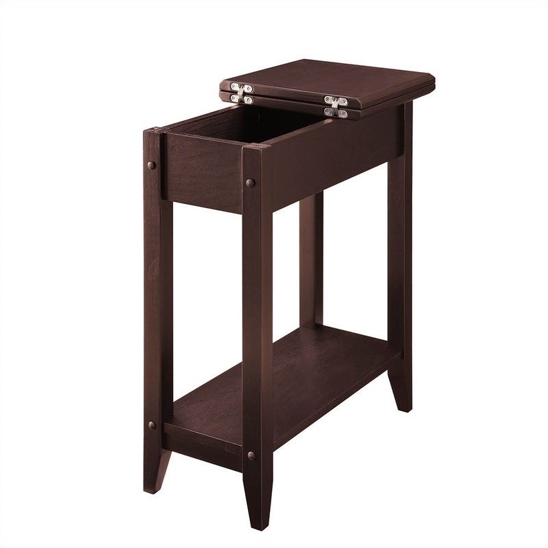 Home Square Flip Top End Table - Espresso Wood Finish - Set of 2