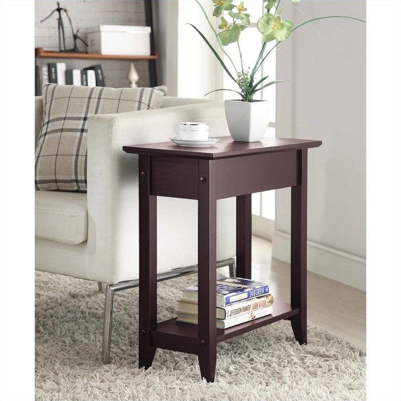 Home Square Flip Top End Table - Espresso Wood Finish - Set of 2