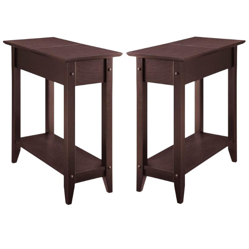 Home Square Flip Top End Table - Espresso Wood Finish - Set of 2