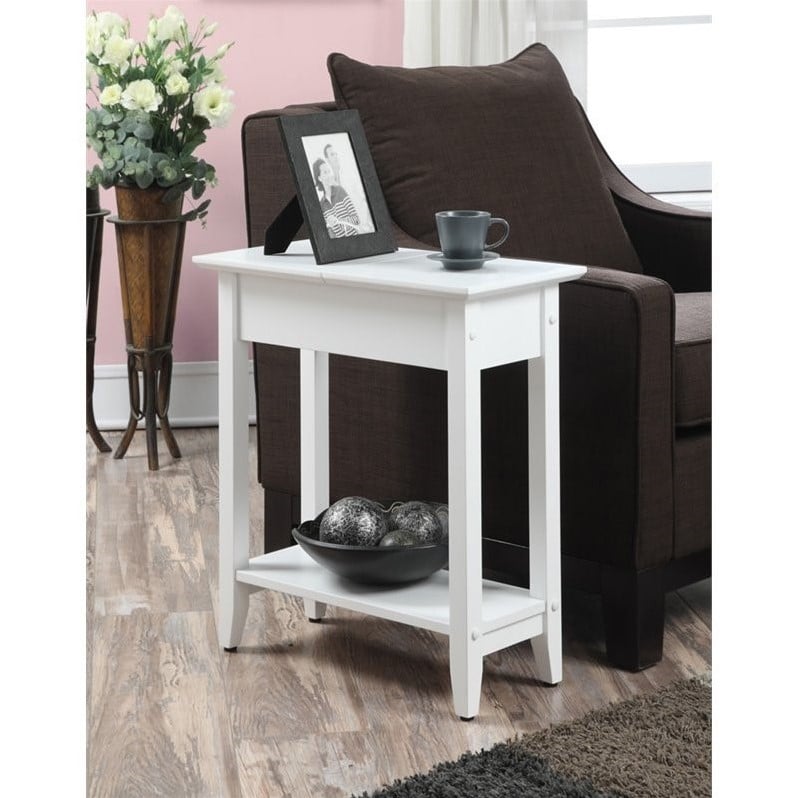 Home Square Flip Top End Table in White Wood Finish - Set of 2