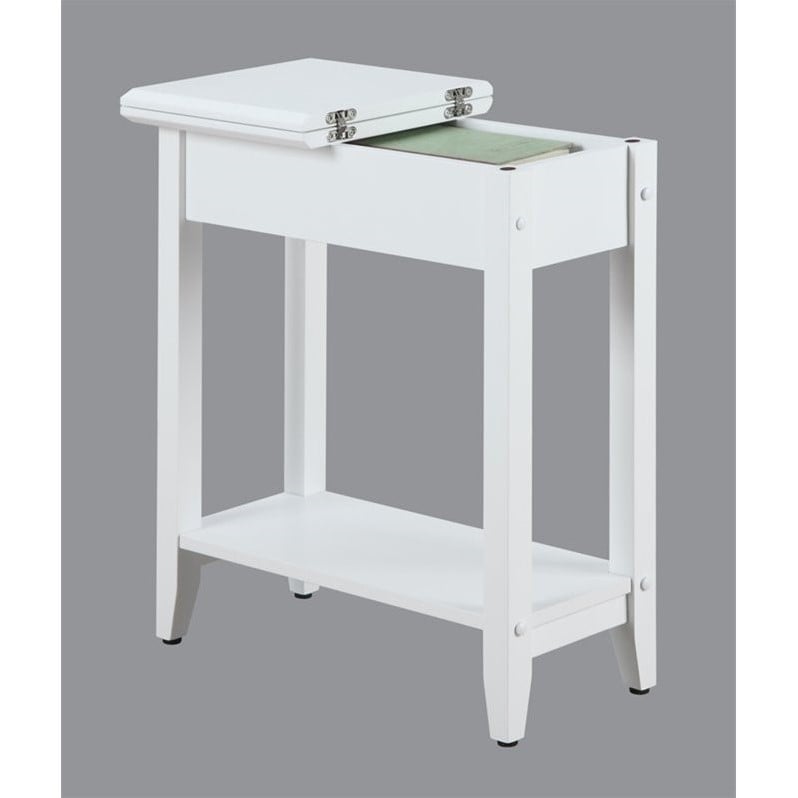 Home Square Flip Top End Table in White Wood Finish - Set of 2