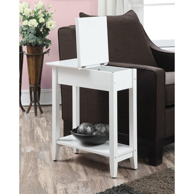 Home Square Flip Top End Table in White Wood Finish - Set of 2
